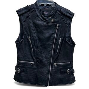 Victoria's Secret Black Leather Women's Vest Zipper Accents Size M